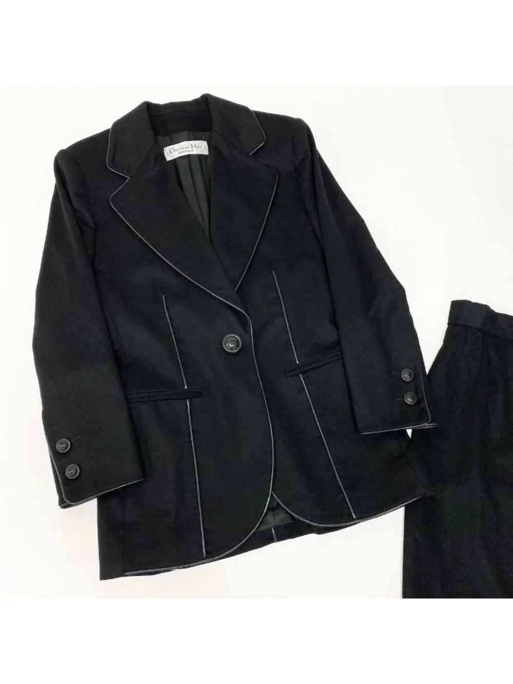 Dior @S Vintage Skirt Set Tailored Jacket Leather Piping